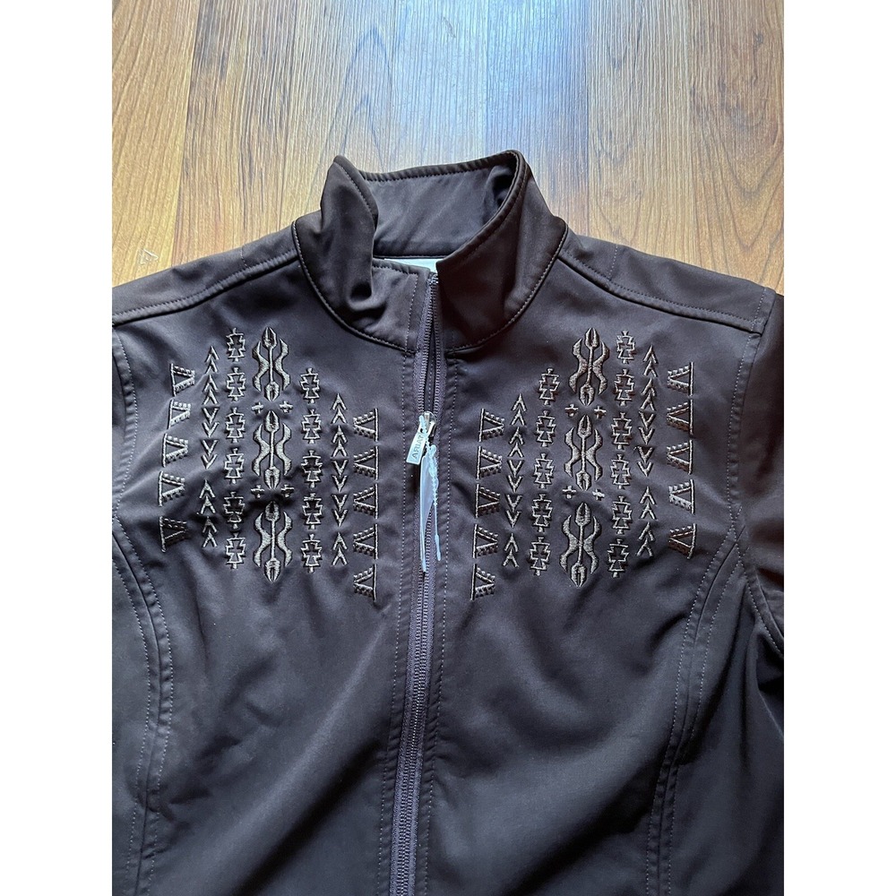Ariat Jacket Womens Small Brown SoftShell Western Embroidered Aztec Zip Rodeo‎ - Picture 2 of 12